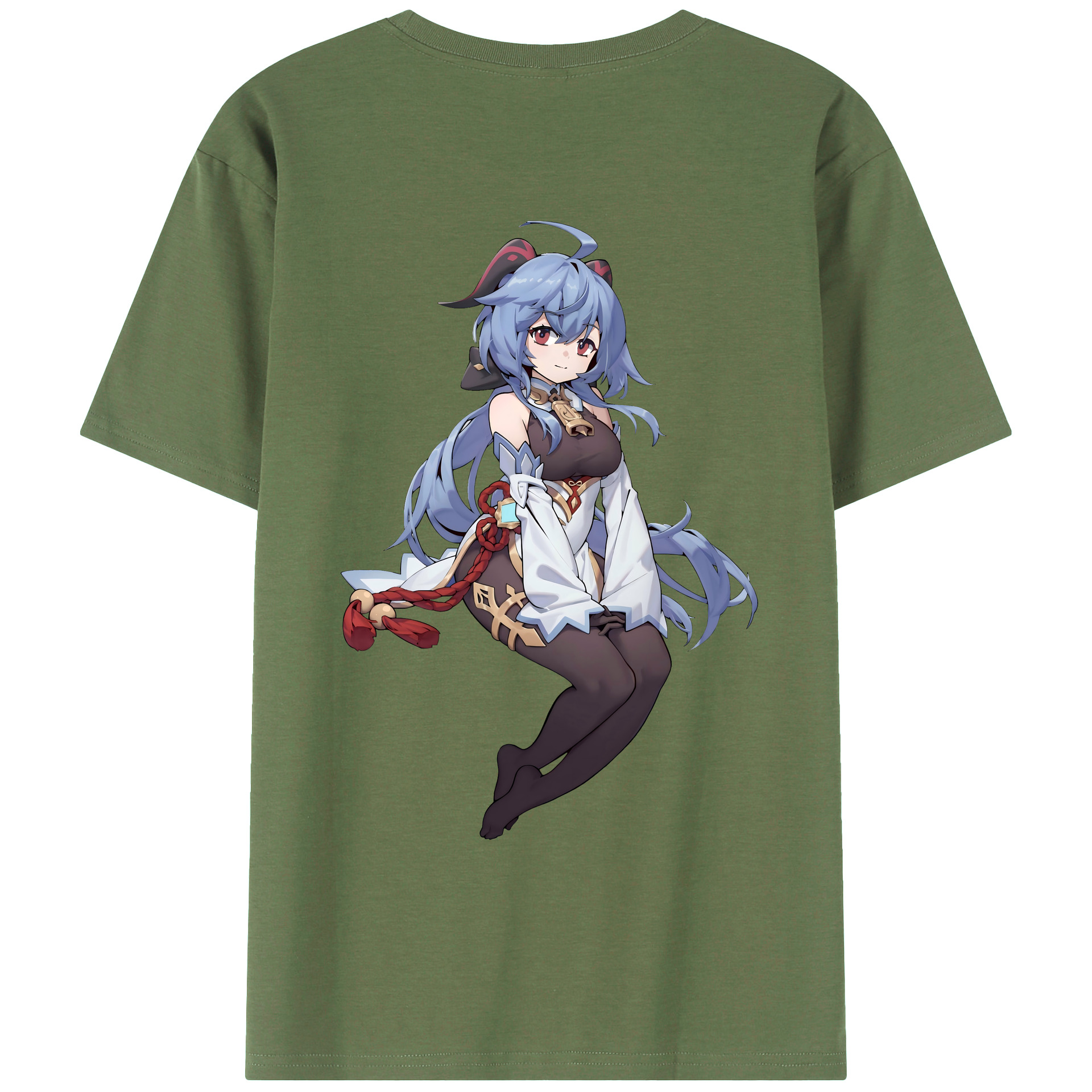 げんし神 甘雨 かんう genshin Ganyu 綿100％ メンズ半袖Tシャツ（バックプリント） 通気性